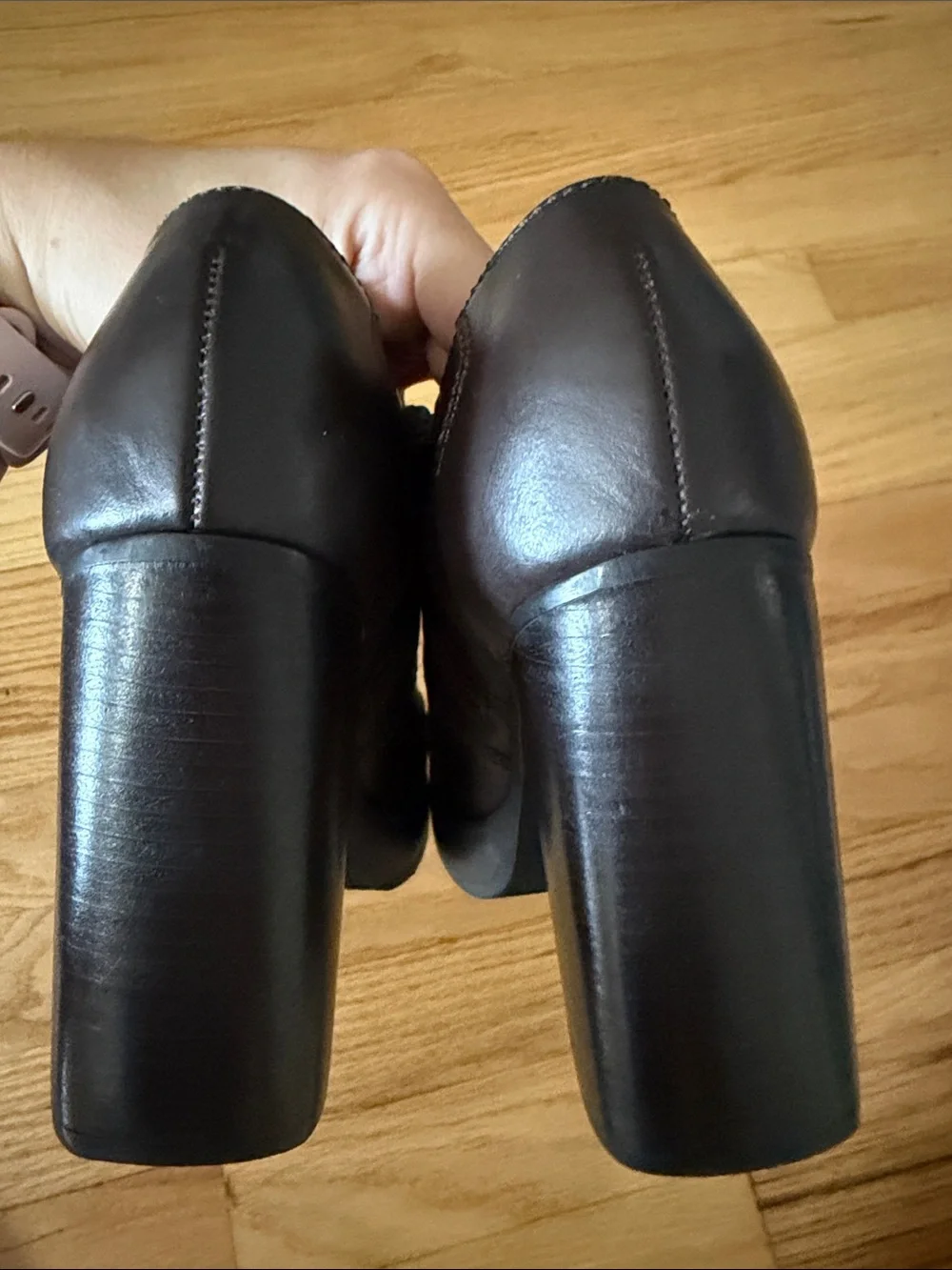 Steve Madden Brown Leather Chunky Square Toe Heeled Booties Sz 6.5